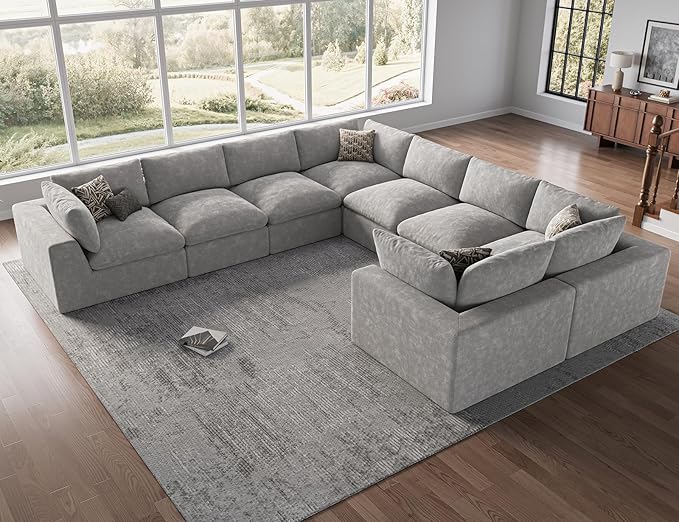 120 Cloud Sectional Couch | Oversize Boneless Couches for Living Room | 4 Seater L-Shape Sofa | Light Grey
