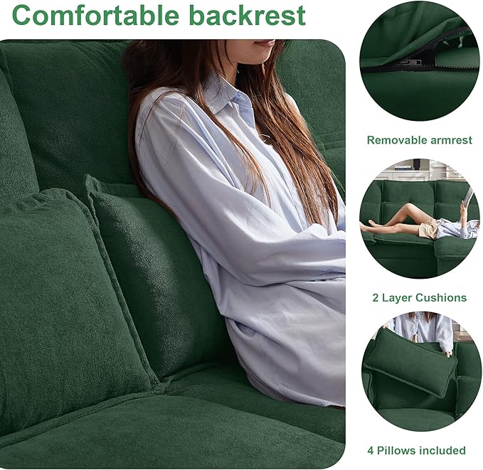 110 Sectional Couches for Living Room 4 Seat U Shaped Couch with Double Chaise Modular Cloud Sofa Removable Cover Modern Comfy Sofa for Home Furniture Office and Basement