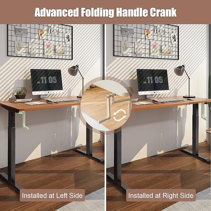 Tangkula Hand Crank Stand Up Desk Frame Manual Height Adjustable Standing Workstation with Foldable Crank Handle Cable Management Tray Headphone Hook Ergonomic Sit Stand Desk Frame for Home Office