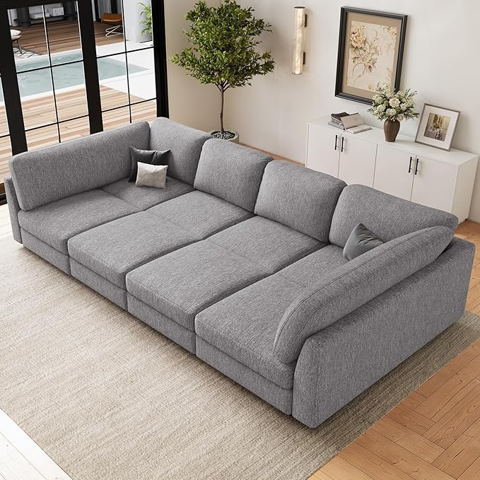 Belffin 111 Cloud Sectional Sleeper Sofa with Deep Seat Modular Sectional Sofa Bed Couches for Living Room. Light Grey Couch