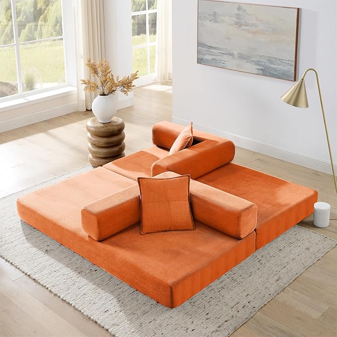 76 Convertible Foldable Sofa Bed Boneless Sleeper Sofa Couch with 2/Pillows Teddy Fabric 2-in-1 Comfy Floor &amp Futon Loveseat Floor Mattress Sleeper for Living Room No Assembly Required