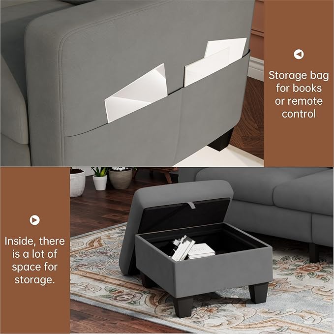 Youmumeub Sectional Couches for Living Room - Convertible Sofa and Storage Bench79''Modern Corner ConfigurationSuitable for Living Room Apartment Bedroom and Office-Blue-Gray | Washable Covers Mo