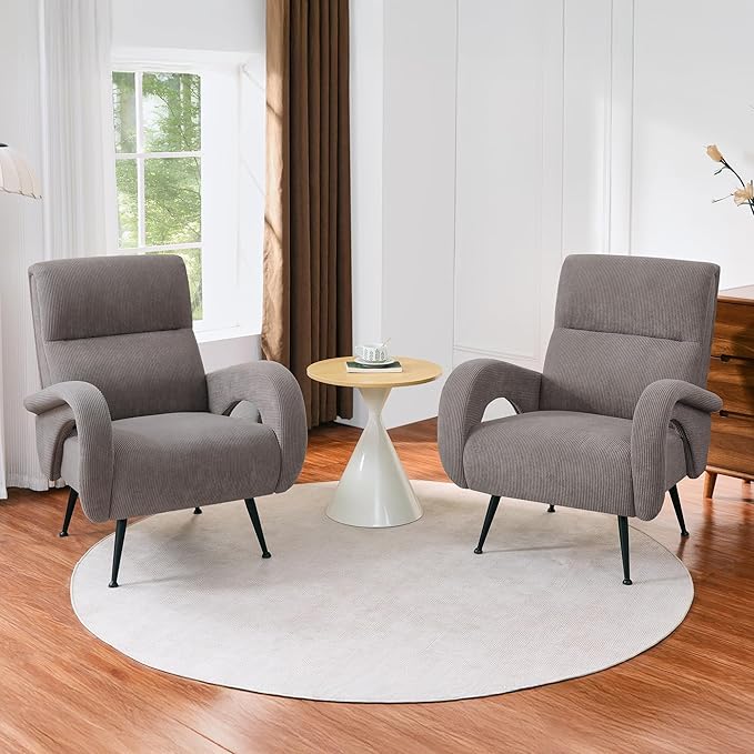 Modern Accent Chair Reading Chair with Corduroy Fabric Upholstered and Hight Backrest Single Sofa Chairs for Living Room Apartment Bedroom and Small Spaces. (Brown)
