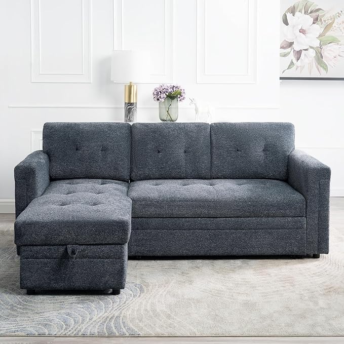 Naomi Home L-Shaped Sectional Sleeper Sofa with USB Ports - Convertible Pull-Out Bed Ample Storage Timeless Design Durable Construction Gray/Microfiber