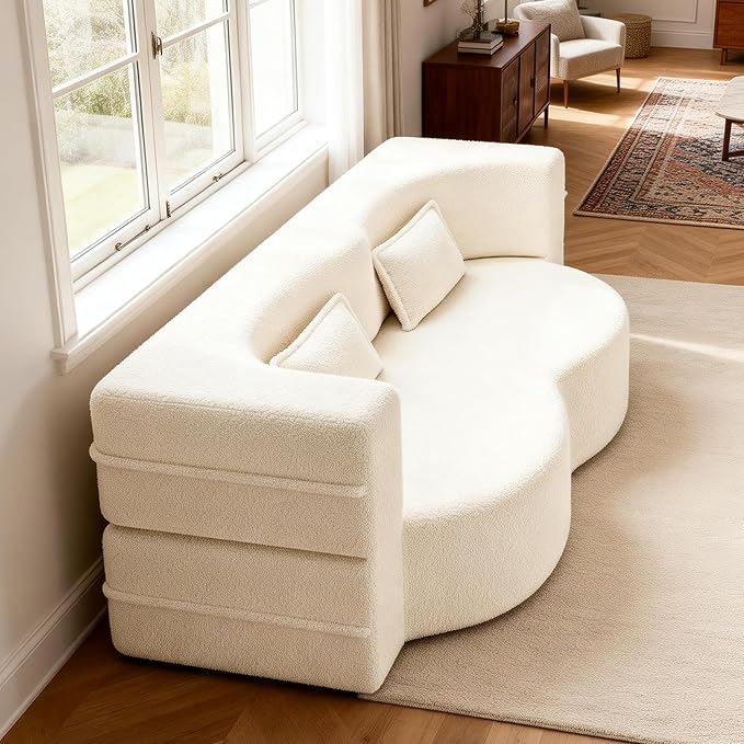 2 in 1 Convertible Compressed Sofa Bed 49'' Modern Boneless Single Sleeper in a Box Floor Mattress Futon Loveseat Couch No Assembly Needed Space Saving White 2 Pillows Twin for Living Room