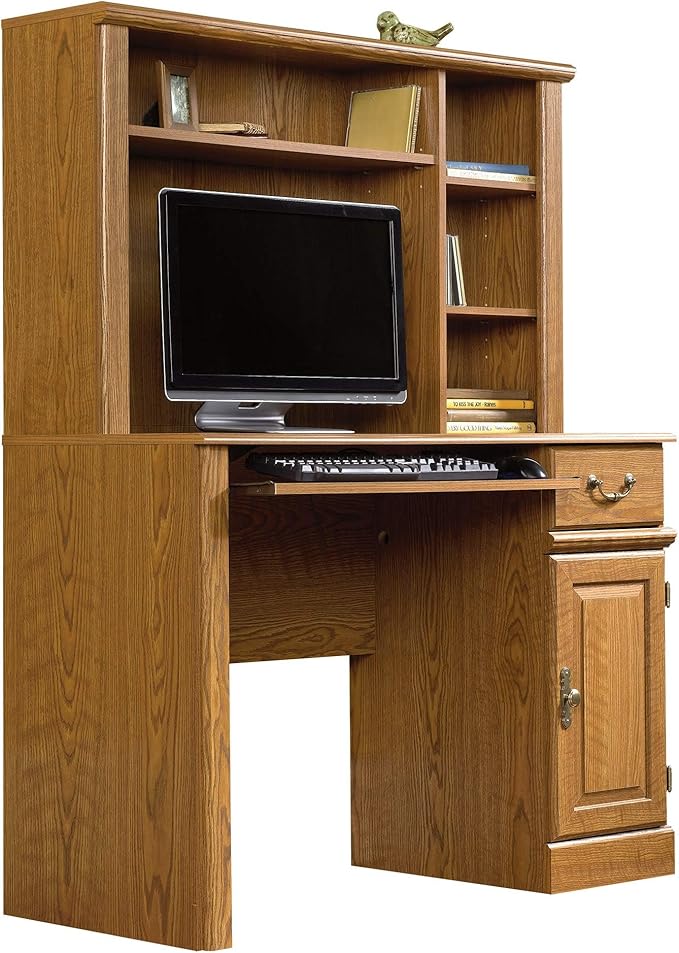 BOWERY HILL Home Office Computer Desk with Hutch 3 Adjustable Shelves for Small Space in Carolina Oak
