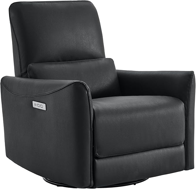 CHITA Power Recliner Chair Swivel Glider FSC Certified Upholstered Faux Leather Living Room Nursery Reclining Sofa Chair with Lumbar Support Black