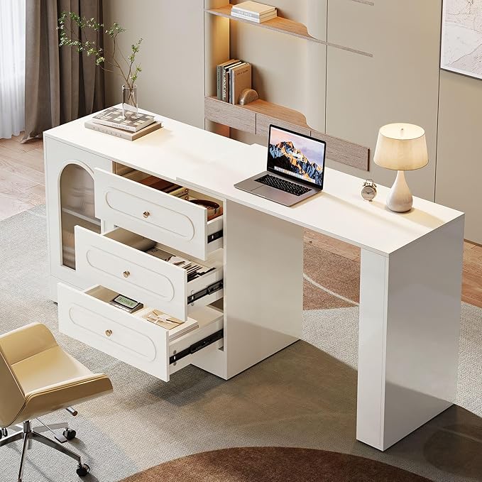 Tribesigns 78 L Shaped Desk with Storage Modern Corner Desk with 3 Drawers for Small Space Reversible L Shape Desk with Cabinet &amp Adjustable Shelves for Home Office Bedroom (White)