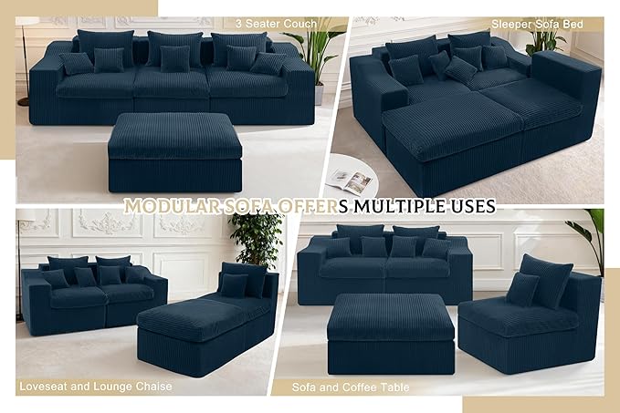 101 Modular Couch Sectionals with Ottoman Big Comfy Cloud Couches L Shaped 4 Seat Modular Sectional Sofa Sectional Double Cushion Couches with Deep Seat for Living RoomNo Assembly Required(Blue)