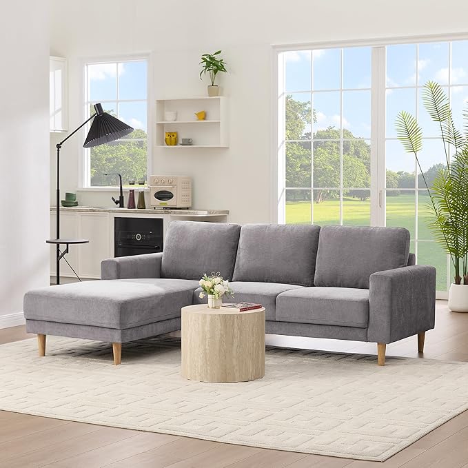Tbfit 84 L-Shaped Sectional Sofa Comfy Upholstered Couch with Chaise Modern Fabric Living Room Furniture for Home Office Light Gray