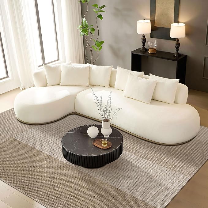 kevinplus 134.63'' Large Sectional Curved Sofa Couch with Chaise Lounge for Living Room Oversize L-Shape Modern Sectional Sofa Couch Wood Structure &amp Easy Assembly (Left-Facing Beige)