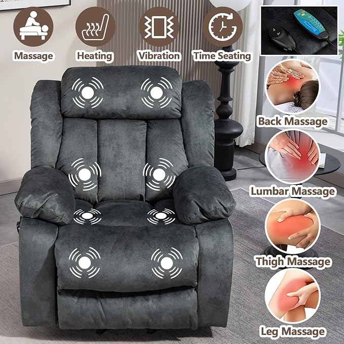 Power Lift Recliner Chair with Massage and Heat for Elderly Electric Recliner Chair with Side Pocket &amp USB Charge Port Lift Recliner for Living Room (Blue)