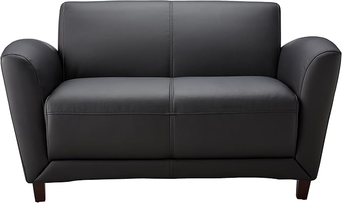 Lorell Accession Reception Loveseat 55 x 22 x 31.25 Black Bonded Leather with Mahogany Legs