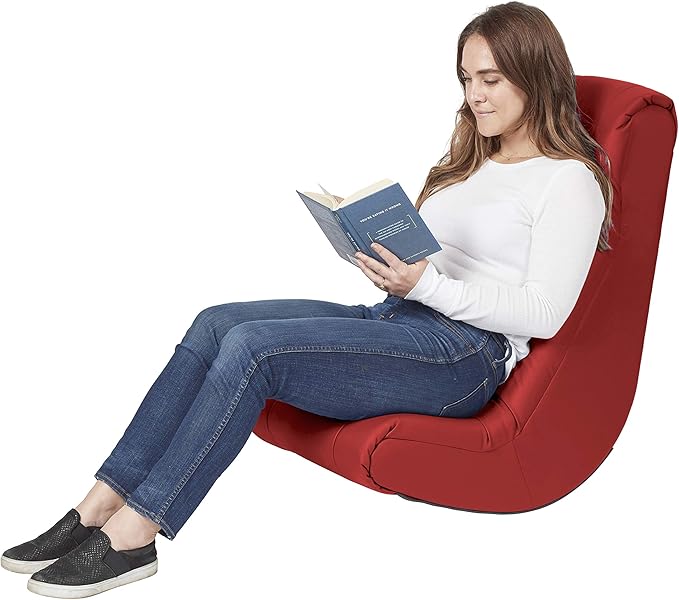 Factory Direct Partners Soft Tufted Floor Rocker - Cushioned Ground Chair for Kids Teens and Adults - Great for Reading Gaming Meditating TV - Red 10488-RD