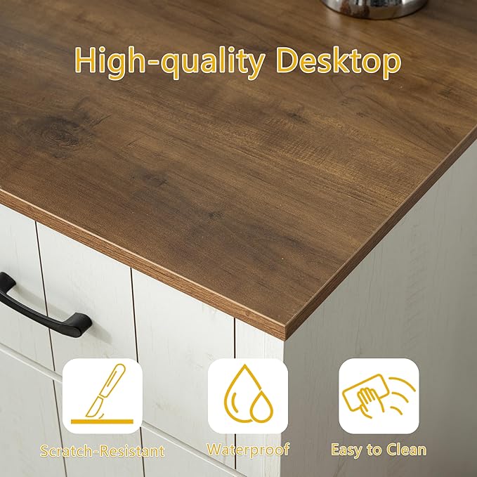55 Executive Desk Modern Wood Office Table with Charging Station 5 File Drawer &amp 1 Storage Cabinet Home Computer Writing Desk for Work Study Living Room Bedroom (White)