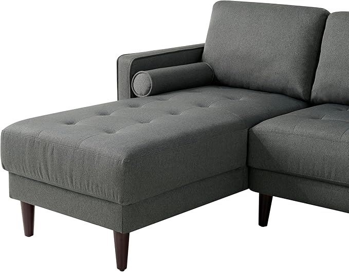 Studio Living® Lexington 83.1 Sofa Chaise Mid-Century Modern Pocket Coil Comfort Reversable Chaise Easy Assembly Woven Fabric Heather Grey