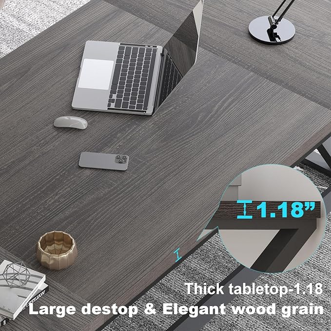 LVB 78.7 Long Executive Desk Modern Large Computer Office Desk Wood Metal Simple Pc Study Gaming Writing Table Industrial Laptop Desk Workstation for Home Bedroom Living Room Dark Gray 78.7 Inch