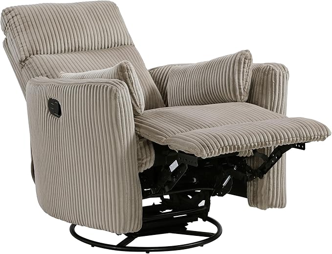 Lexicon Modern Swivel Glider Recliner Chair Nursery Glider Corduroy Fabric Upholstery Recliner with 2 Lumbar Pillows Manual Reclining Sofa Chair for Living Room/Office/Apartment Taupe