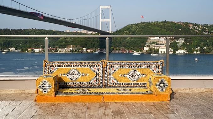 Single Arabic Floor Seating Cushions Arabic Majlis Floor Sofa Reading Nook Loveseat Sofa Single Floor Couch Ottoman Floor Pillows (Yellow)