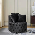Velvet Upholstered Living Room Swivel Chair with Button Tufted Design and Movable WheelsHome Office Rotary Sofa Chairs w/ 3 Pillowsfor BedroomApartmentBlack