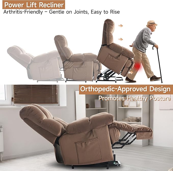 Power Lift Recliner Chair for Elderly Electric Recliner with Heat &amp Massage Large Lift Chair Recliners for Living Room RV Bedroom(Brown)