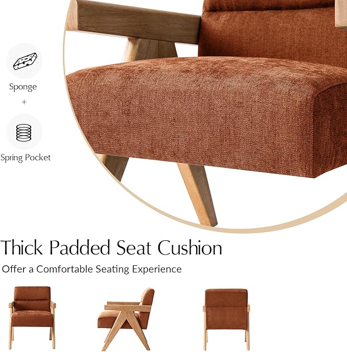 HULALA HOME Modern Accent Chair Upholstered Arm Chair with Solid Wood Frame Comfortable Padded Seat and Back for Living Room Bedroom Rust