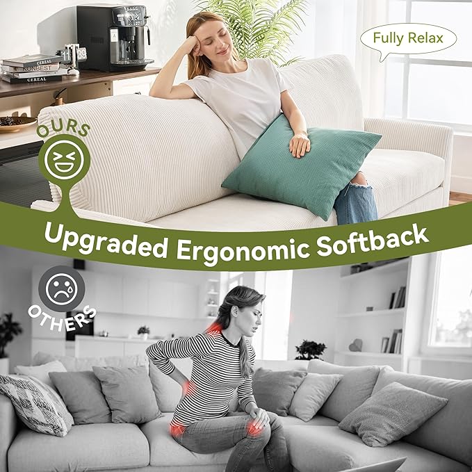 88 Loveseat Sofa Comfy White Corduroy Couches for Living Room Modern Oversized Love Seat Sofa Tool-Free Setup Large Couches for Bedroom Office