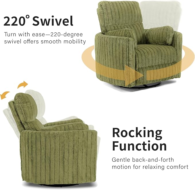 Furniture of America Vyrinor Modern Chenille Power 220° Swivel Recliner Chair with Pillows Reclining Glider Comfy Sofa Wooden Comfortable Couch for Living Room Nursery Home Theater Sky Blue