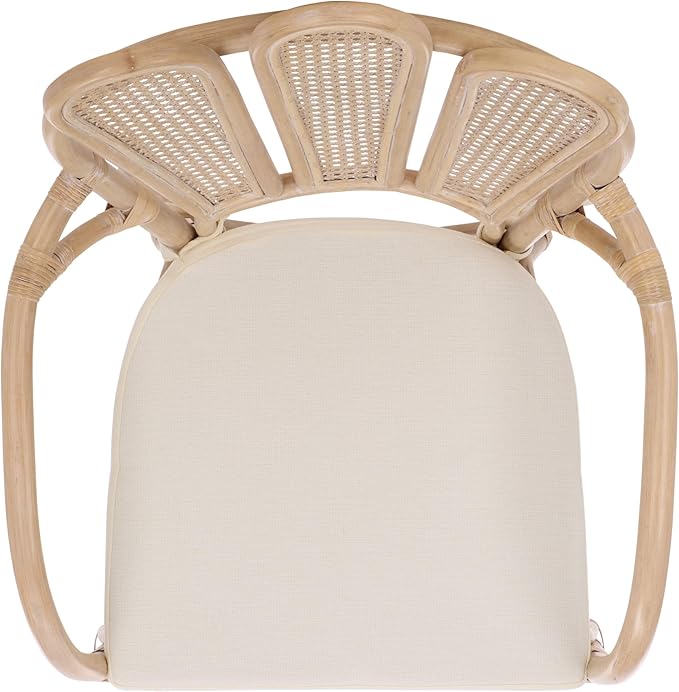 SAFAVIEH Home Collection – Maki White Washed Rattan Arm Chair with Ivory Seat Cushion Curved Scalloped Back Design Fully Assembled (ACH4904A)