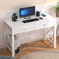 WiberWi Home Office Desk with Drawers White Modern Writing Computer Desk with Power Outlets Small Makeup Vanity Table for Bedroom Study Table for Home Office
