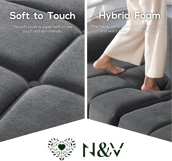 N&ampV Foam Sofa Made with All Foam Great for Livingroon and Bedroom (Beige)