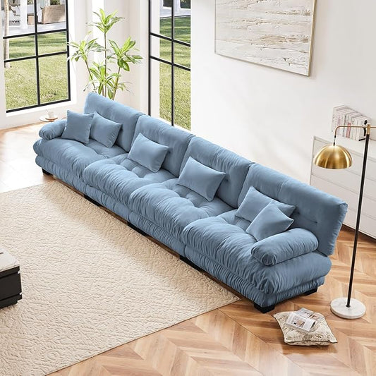 4 Seater Sectional Sofa Modular Deep Seat Sofa Couch Comfy Upholstered Cloud Couch for Living Room Apartment Studio OfficeChenille Blue