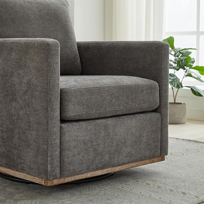 360° Swivel Accent Chair Square Modern Comfy Chair with Metal Base &amp Thicked Cushion Upholstered Lounge Reading Armchair Cloud Sofa Chairs for Living Room Bedroom Office Club(Chenille Charc