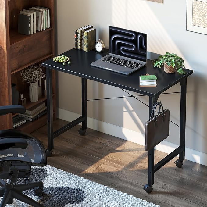 Grandder Rolling Computer 40 inch Desk with Wheels Wroking Small Desk for Living Room Modern Simple Style Table for Home Office Study Writing Table Caster Black 40 inch