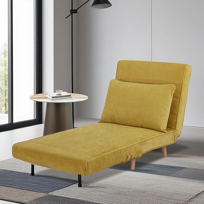 31 Convertible Sleeper Chair 3-in-1 Foldable Chair Bed with Pillow 3-Position Adjustable Backrest Single Sofa Bed for Apartment Office Mustard Yellow