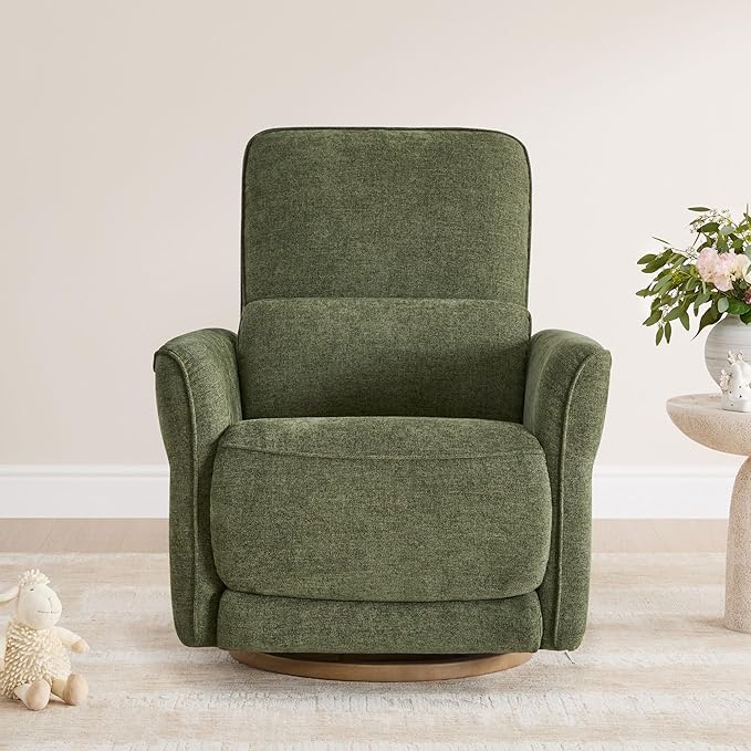 CHITA Power Nursery Rocking Chair Swivel Glider Recliner Chair with Solid Wood Base Bulit-in USB &amp Type-C Charging Ports for Living Room FSC Certified Moss Green