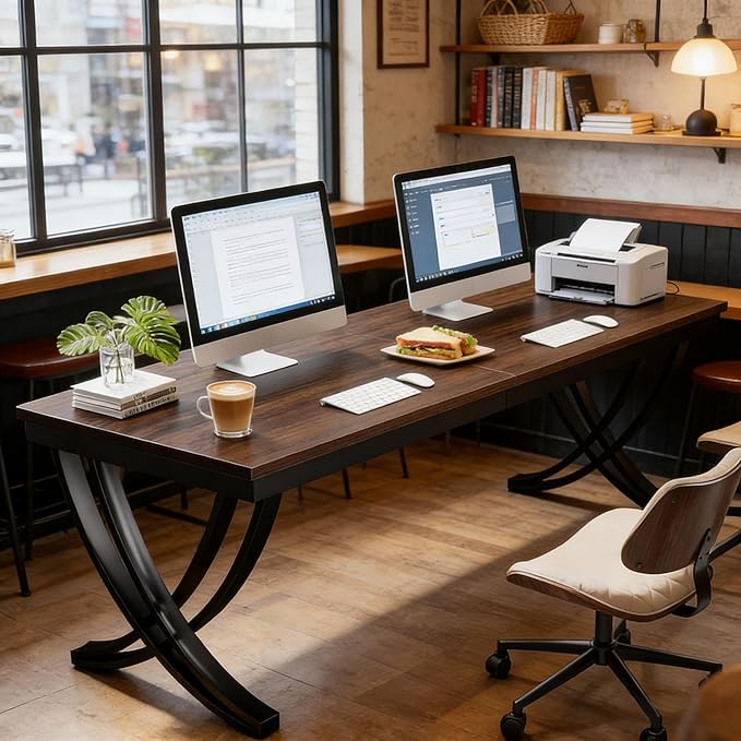 78 Inch Two Person Office Desk Extra Long Double Computer Desk Executive Office Desk Modern Writing Study Table Workstation for Home Office Brown Black