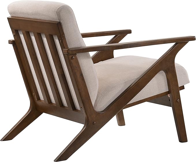 Zola Mid Century Modern Accent Chair Arm Chair: The Perfect Reading Living Room and Bedroom Chairs for Modern Home Furniture Use! Solid Wood Frame Beige/Walnut