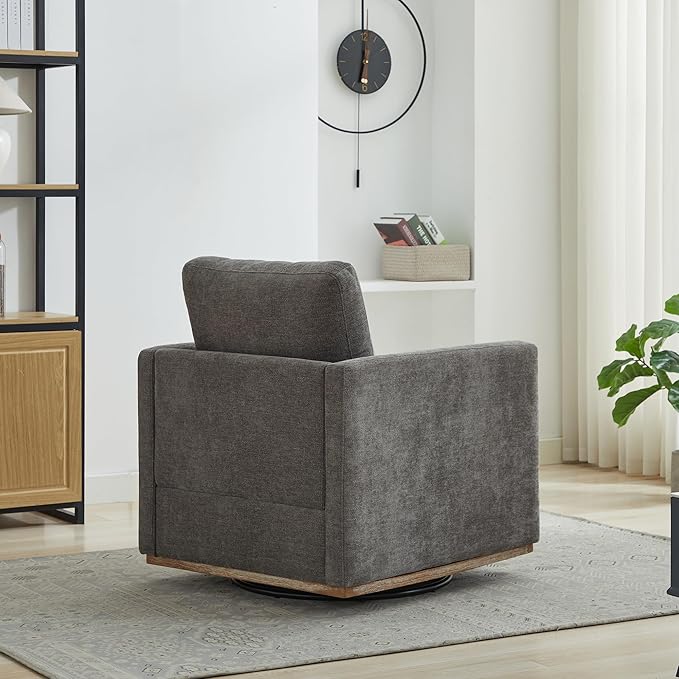 360° Swivel Upholstered Armchair 30.7 W Modern Comfort Single Sofa Chair for Living Room Bedroom Apartment Nursery Charcoal