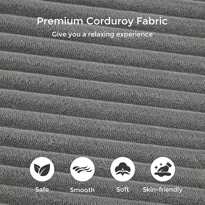 WELAX 104 Modular Sectional Couches for Living Room Boneless Couch L-Shape with Cup Holders &amp Pillows Modern Corduroy Cloud Sofa 4 Seater Home Comfy Sofas for Bedroom Grey