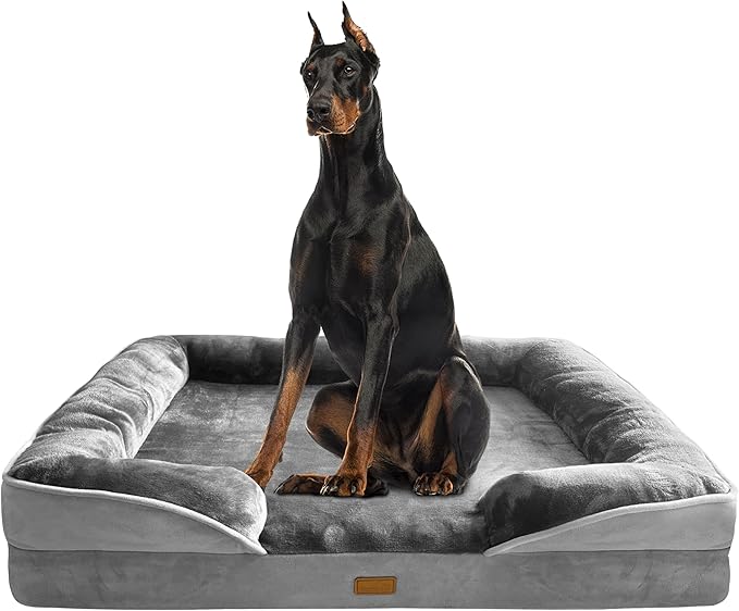 Orthopedic Dog Bed with Sides - Dog Sofa Beds for Extra Large Dogs Supportive Foam Pet Couch Bed with Washable Removable Cover Waterproof Lining and Non-Slip Bottom Grey - XXL