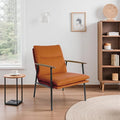 Zouron Upholstered Accent Chair with Metal Frame Modern Living Room Reading Chair with Wooden Armrests and Cushion Back Caramel