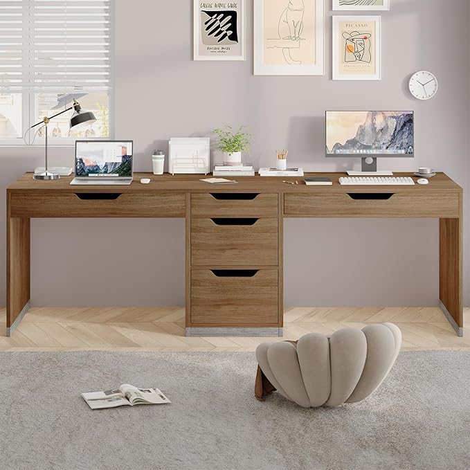 Two Person Desk with 5 Drawers Double Desk with Storage for 2 People 78 Inch Extra Long Computer Desk Workstation with File Drawer for Home Office Brown
