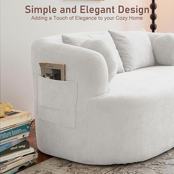Loveseat Sofa 67.3 Boneless Curved Sofa Filling with Foam and Spring Chenille Small Love Seat for Small Spaces 4 Pillows and Side Pocket Living Room Apartment Bedroom No Assembly