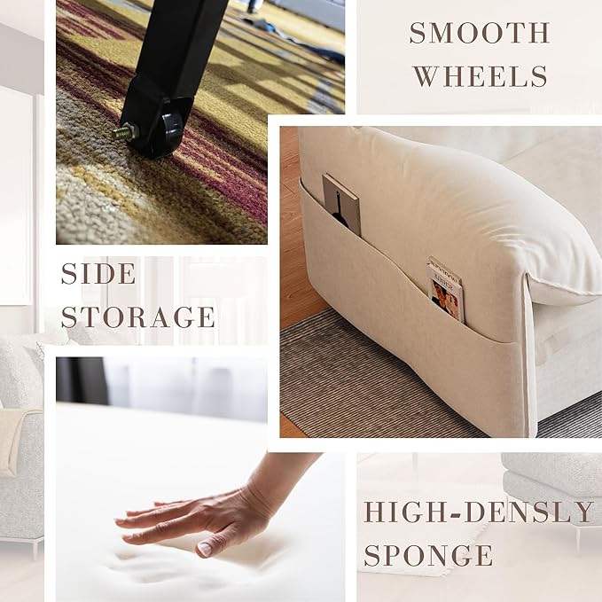 3 in 1 Convertible Queen Sleeper Sofa Bed Comfy Pull Out Futon Couch Bed 66 Modern Velvet Recliner Loveseat Sofa Multi-Functional Beige Cloud Couch for Living RoomApartmentOffice (Beige 66)