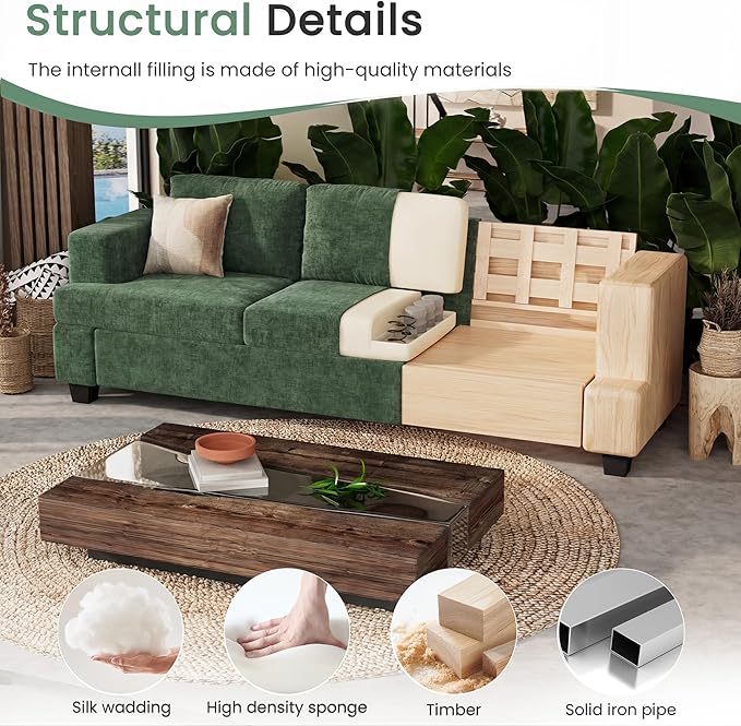 YOUDENOVA Sofa Couch 3 Piece Set Comfy Sofa 2 Loveseat &amp 3 Seater Sofa with Deep Seats for Living Room Modern Sleeper Couch Green Chenille