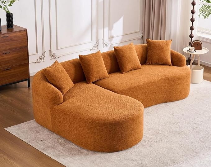 KEIKI L-Shaped Chenille Modular Sectional Couches with Chaise Lounge &amp 4 Pillows 3 Seater Oversized Upholstered Luxury Plush Cloud Sofa for Living Room Apartment Full Sponge Compression