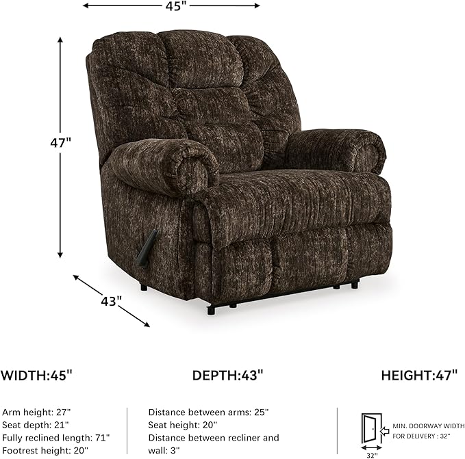 Signature Design by Ashley Movie Man Classic Tufted Velvet Manual Zero Wall Recliner Dark Brown
