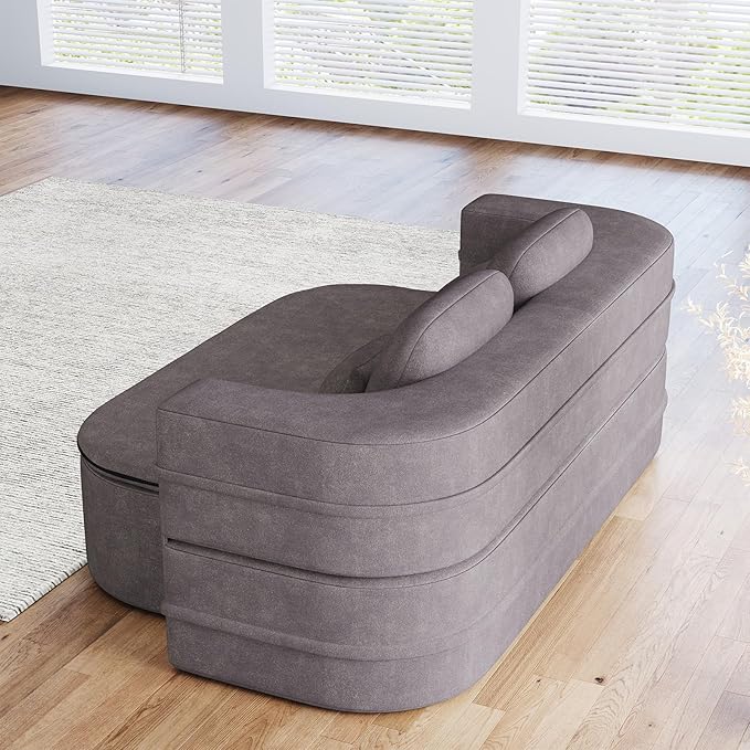 Antetek Convertible Sleeper Sofa Modern Folding Futon Chenille Floor Foam Compression Loveseat Sofa Bed Couch Foldable Full Size Guest Bed with 4 Pillows for Living Room Bedroom Apartment Grey