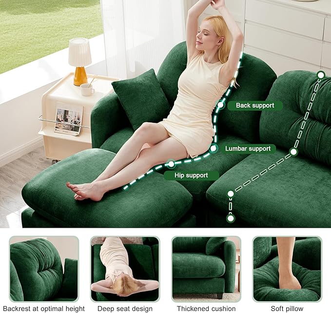 107'' Chenille Modular Sectional Sofa Ultra-Soft Comfort Memory Foam Cloud Couch with Pillows Sectional Couches for Living Room